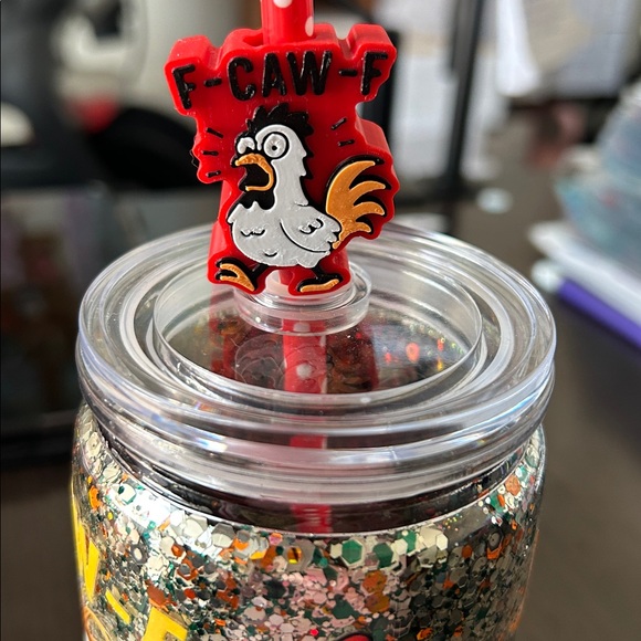 F-CAW-F Chicken 16oz Double-Walled Acrylic Glitter Tumbler with Straw Buddy - Picture 9 of 10
